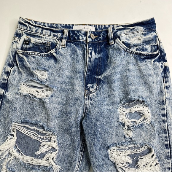 𝅺Kancan Acid Wash Super Distressed Raw Hem Boyfriend Straight Leg Blue Jeans 28 - Picture 3 of 10